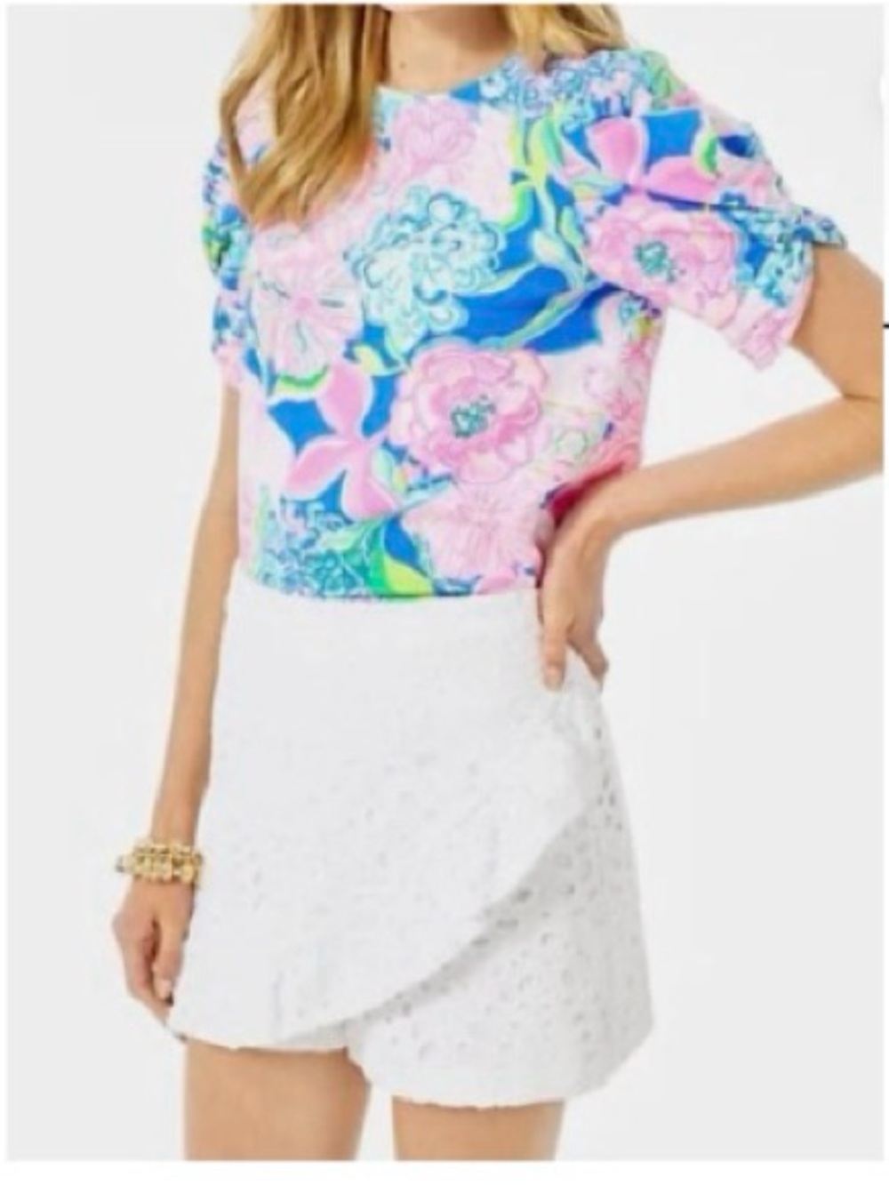 Lilly Pulitzer Elisabette Top Multi Peony For Your Thoughts Puff Twisted Sleeve